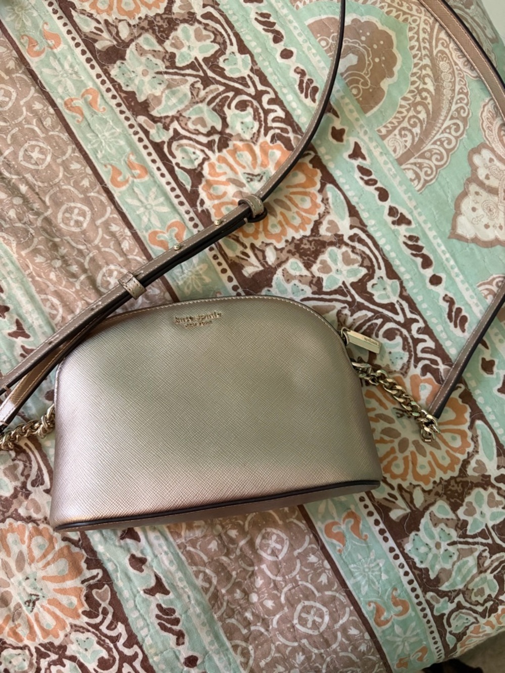 Michael Kors Metallic Taupe/Silver Dome Crossbody Bag